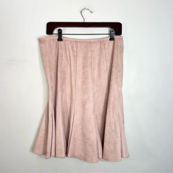 Vintage Joseph Ribkoff soft pink faux suede union made flared midi skirt 8