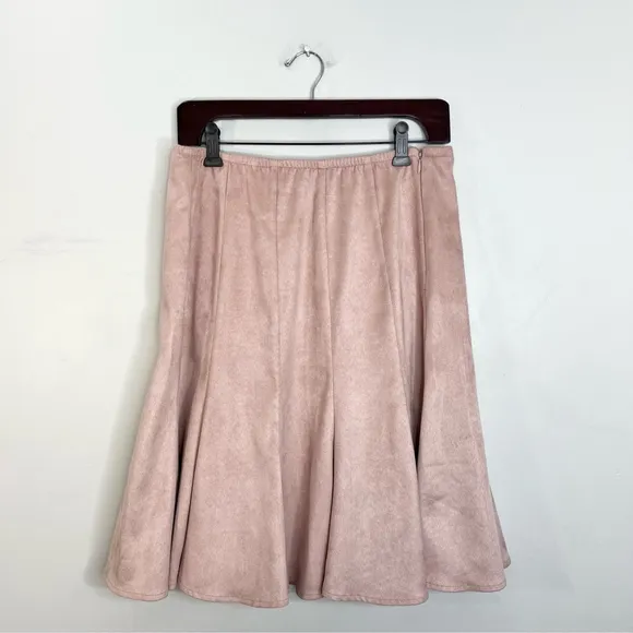 Vintage Joseph Ribkoff soft pink faux suede union made flared midi skirt 8