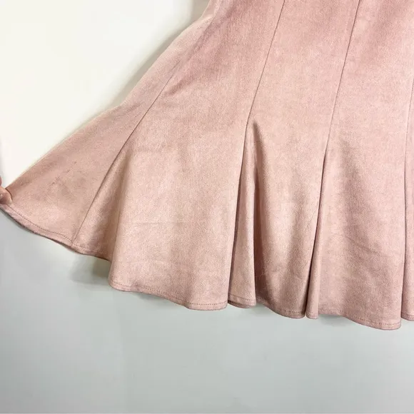 Vintage Joseph Ribkoff soft pink faux suede union made flared midi skirt 8