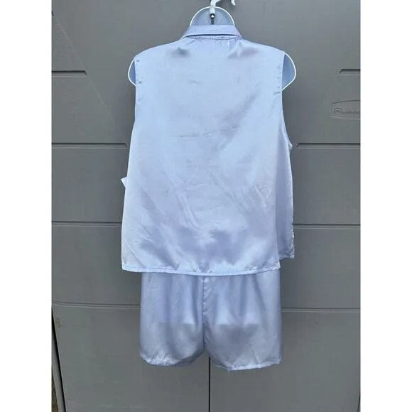 Vintage Luxury Oscar de la Renta Pink Label Lilac Satin Pajama Set Size L NWT