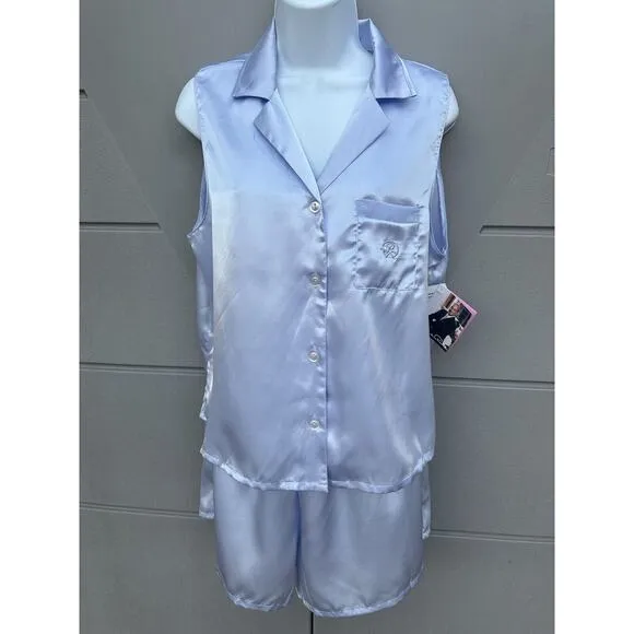 Vintage Luxury Oscar de la Renta Pink Label Lilac Satin Pajama Set Size L NWT