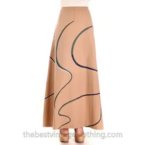 Vintage Marimekko 1970s Cotton  Maxi  Skirt  Taupe Bold Print S