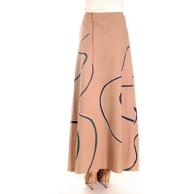 Vintage Marimekko 1970s Cotton  Maxi  Skirt  Taupe Bold Print S