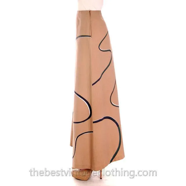 Vintage Marimekko 1970s Cotton  Maxi  Skirt  Taupe Bold Print S