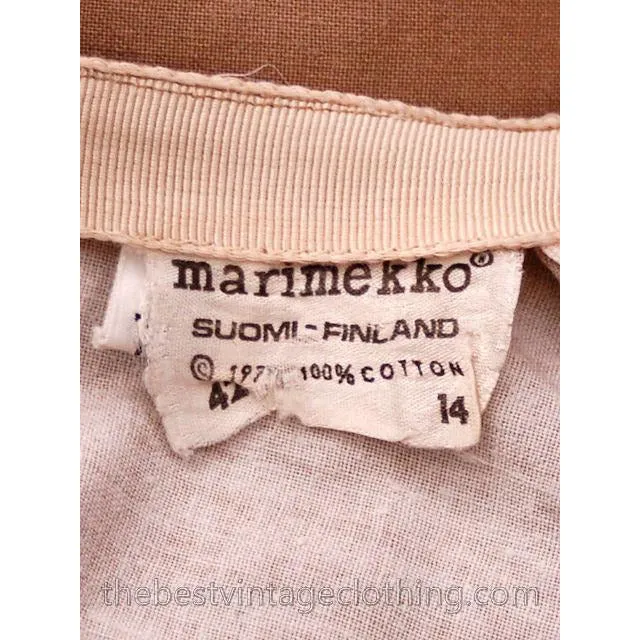 Vintage Marimekko 1970s Cotton  Maxi  Skirt  Taupe Bold Print S
