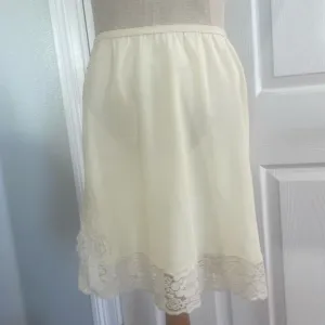 Vintage mini half slip floral lace slit pale yellow nylon elastic waist womens S