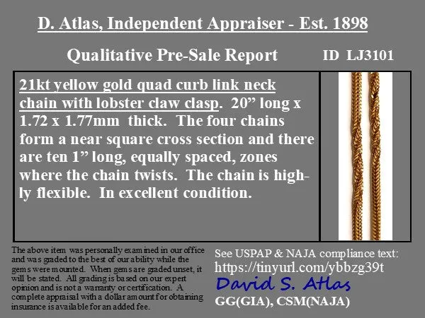 Vintage Quad Curb Link Chain, 21kt