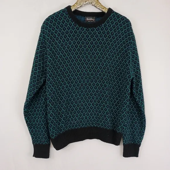 Vintage Reed and James Unisex Black and Green Sweater Size XL Preppy Grandpa