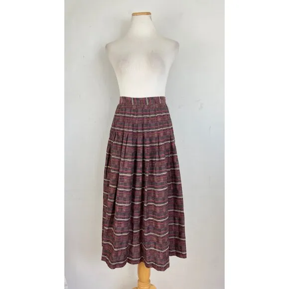Vintage Striped Pleated Skirt Size XS 26&quot; Waist 1970s Woven Acrylic Top Stitch