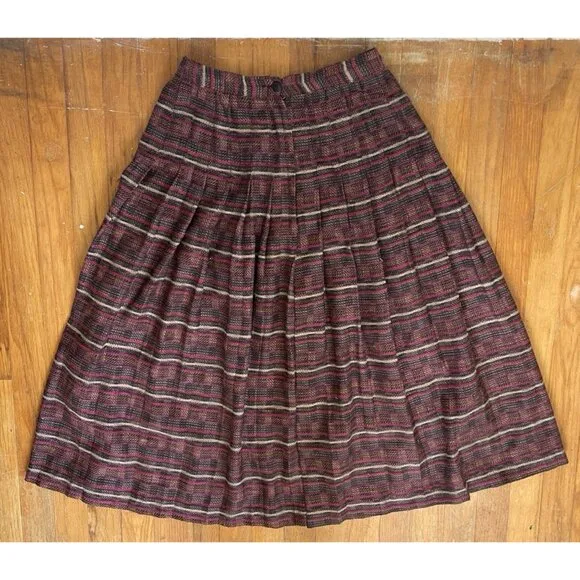 Vintage Striped Pleated Skirt Size XS 26&quot; Waist 1970s Woven Acrylic Top Stitch