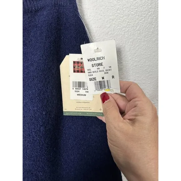 Vintage Woolrich Navy Blue 100% Wool Skirt Lined Elastic Waist Size Medium NWT