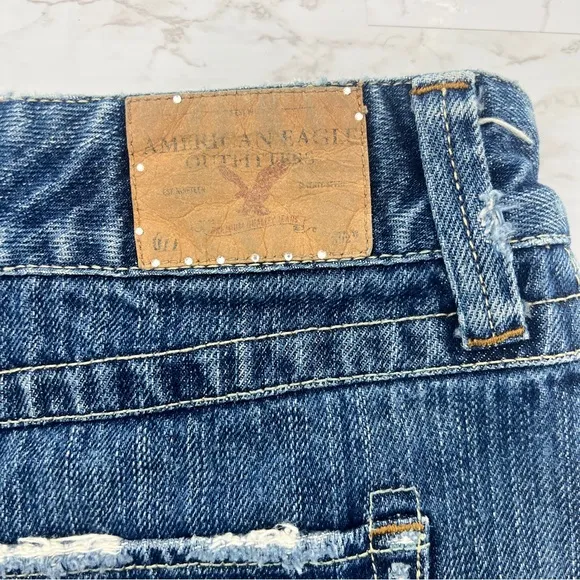 VINTAGE Y2K AMERICAN EAGLE crystal embellished distressed denim micro mini SKIRT