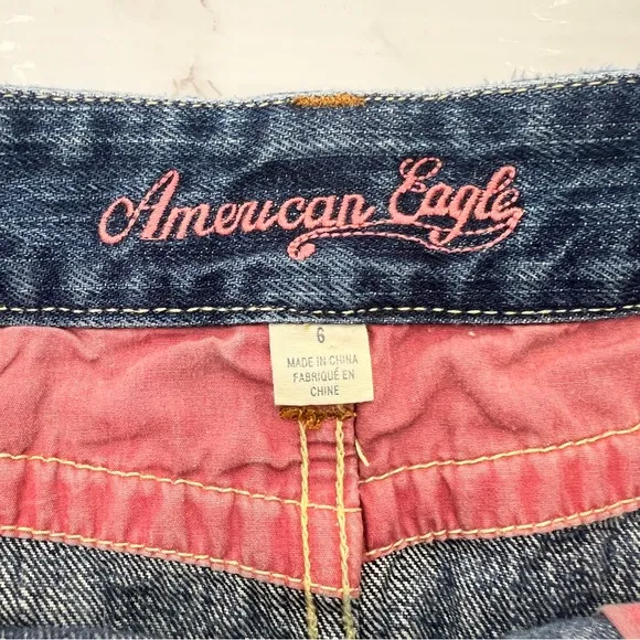 VINTAGE Y2K AMERICAN EAGLE crystal embellished distressed denim micro mini SKIRT