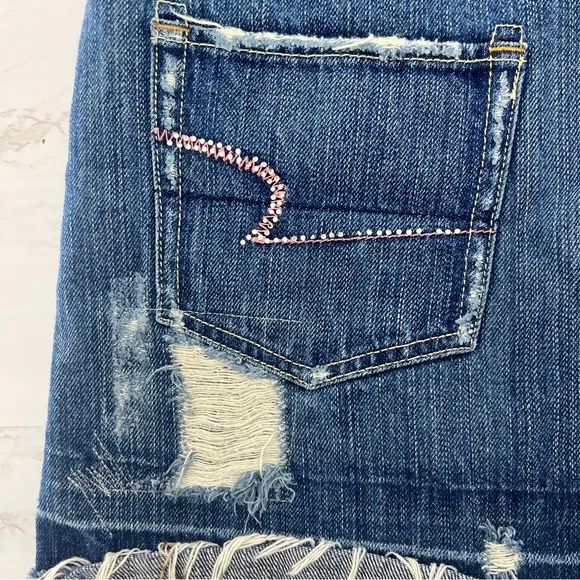 VINTAGE Y2K AMERICAN EAGLE crystal embellished distressed denim micro mini SKIRT