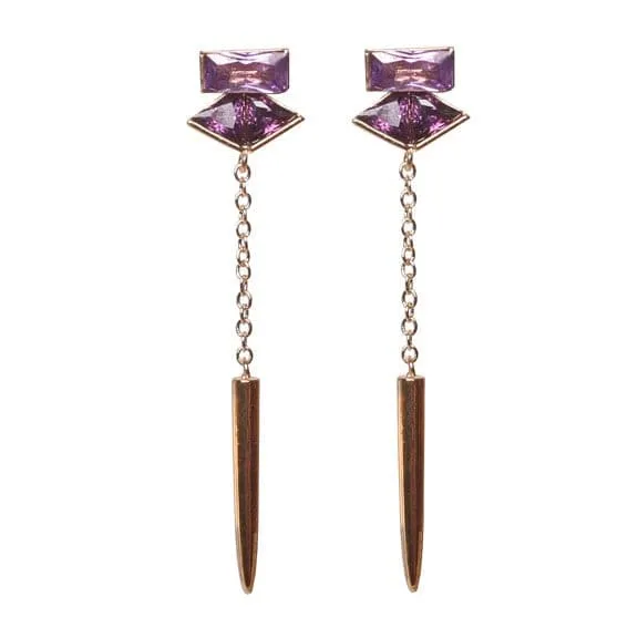 Vita Purple Crystal Drop Chain Earrings