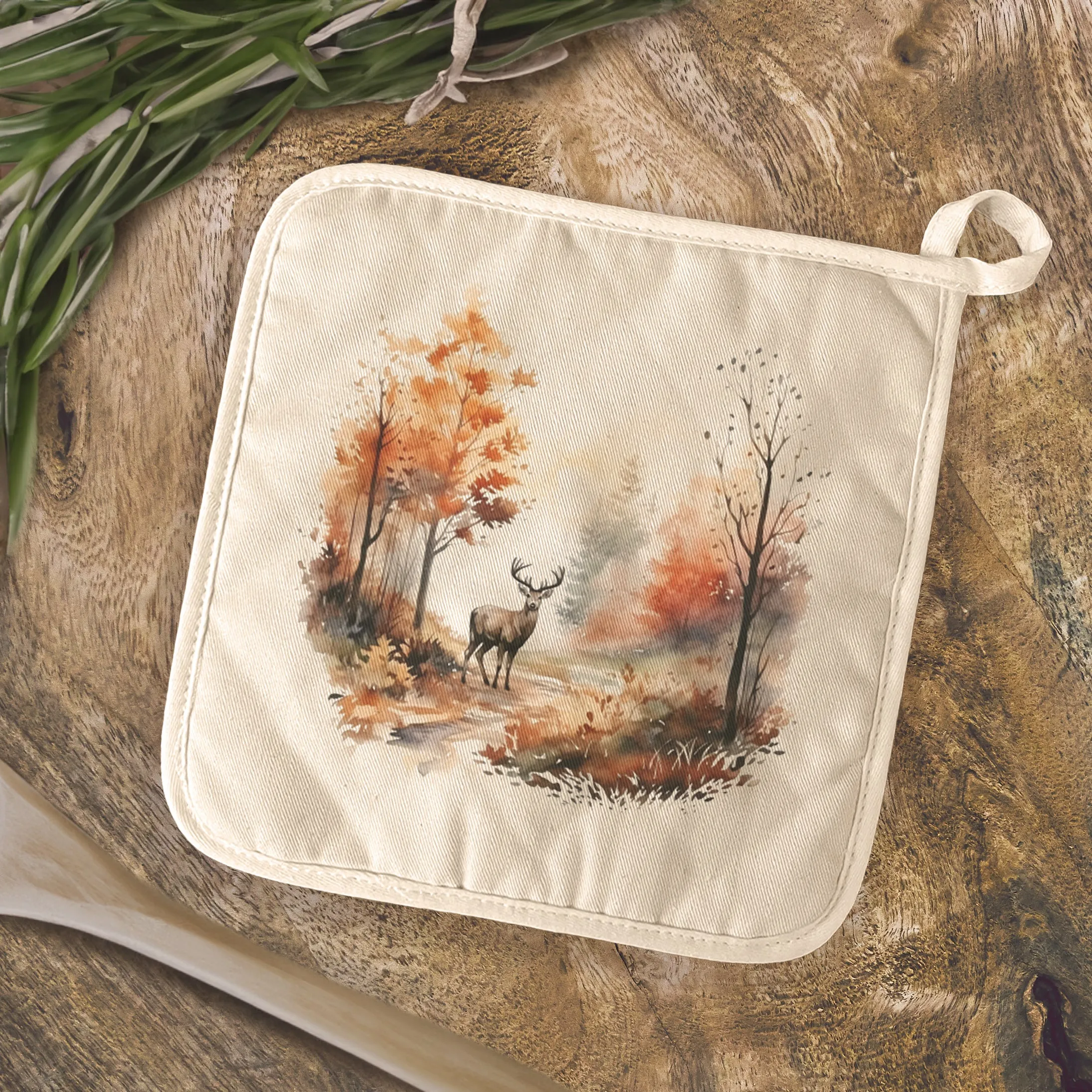 Watercolor Fall Forest and Deer - Cotton Pot Holder