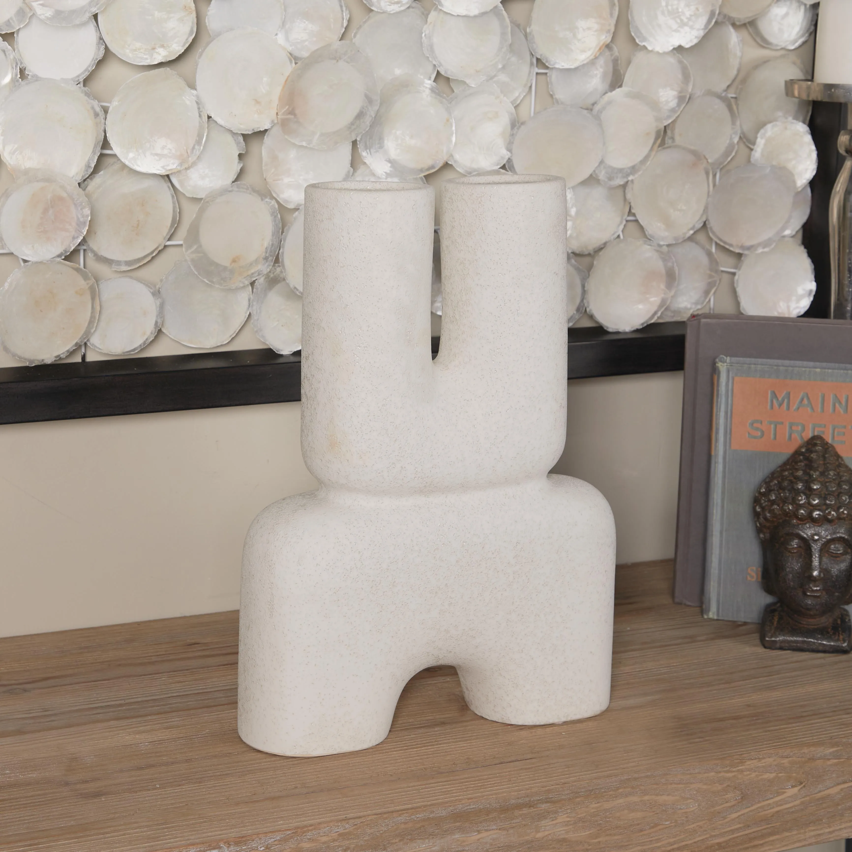 WHITE CERAMIC ABSTRACT U VASE