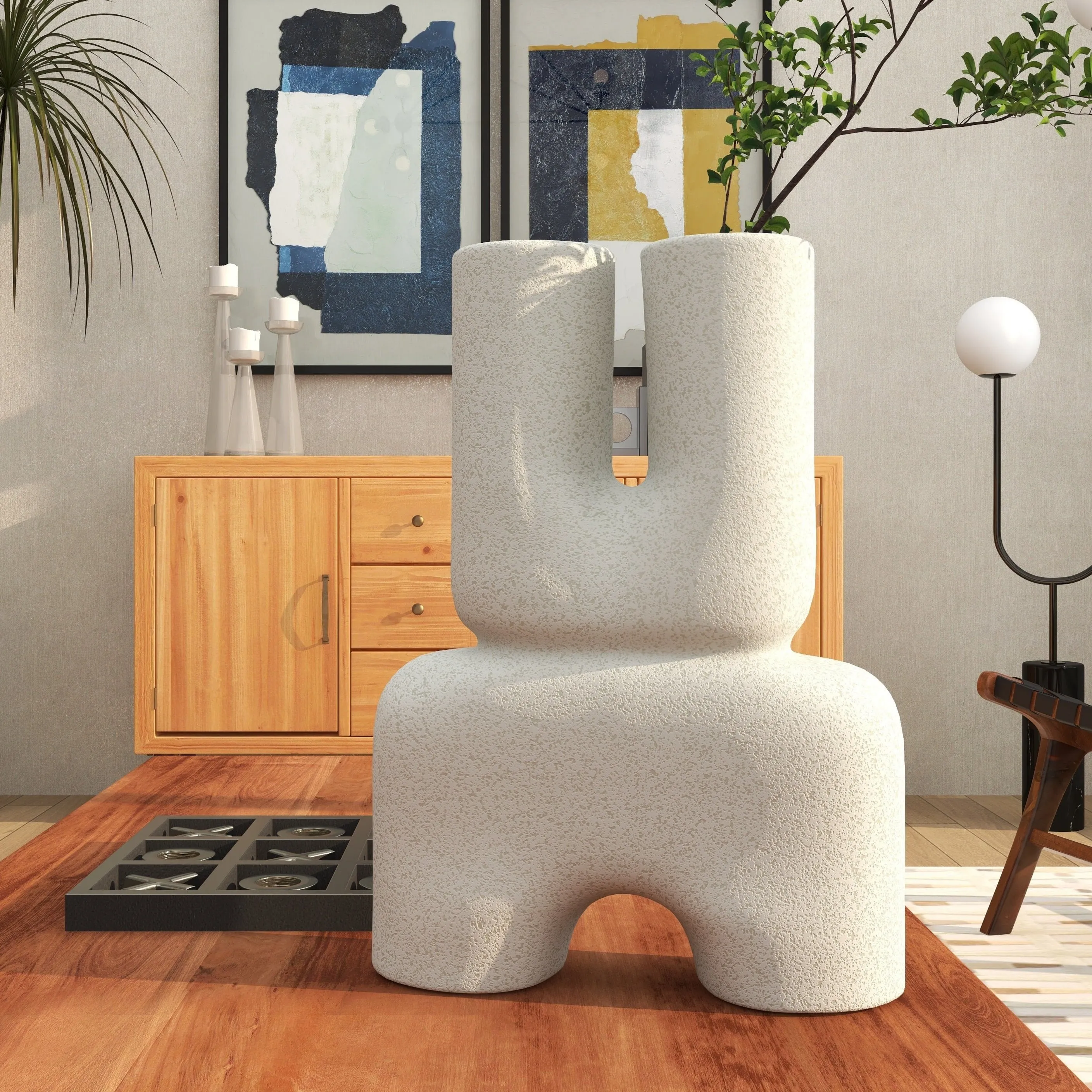 WHITE CERAMIC ABSTRACT U VASE