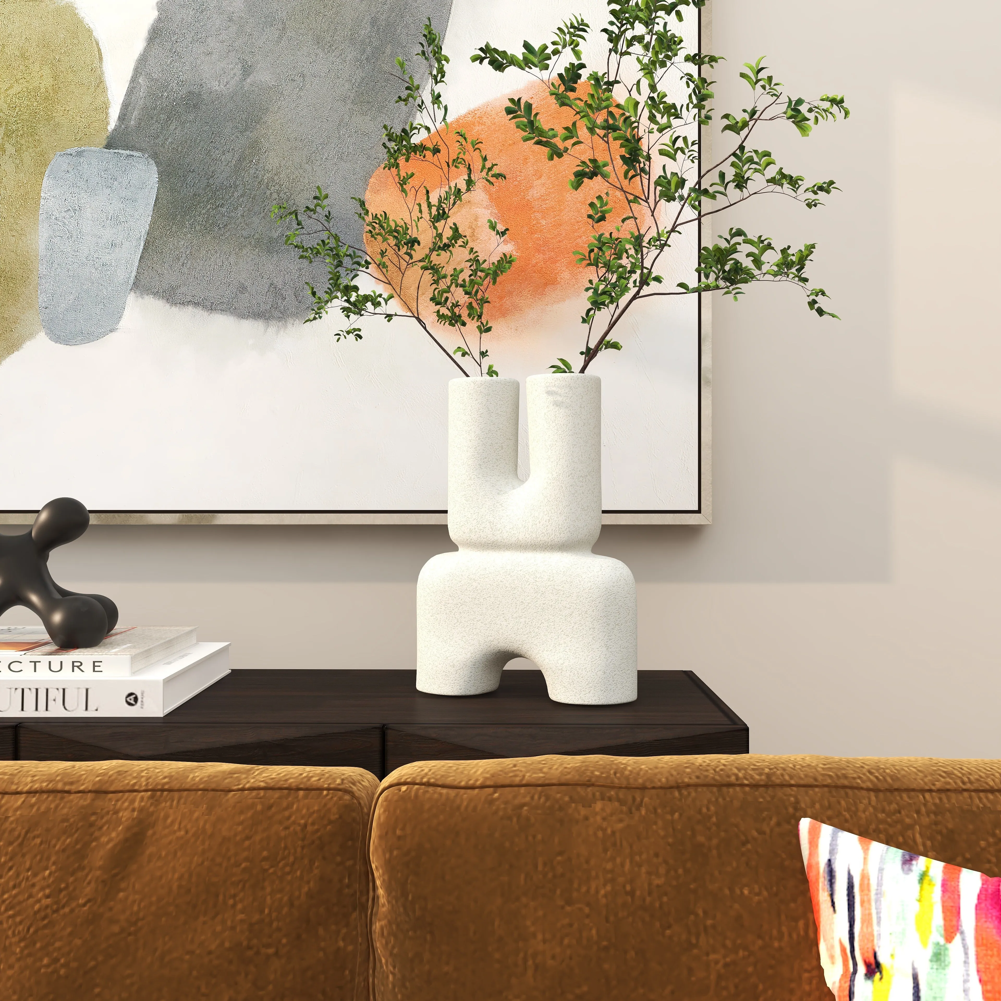 WHITE CERAMIC ABSTRACT U VASE
