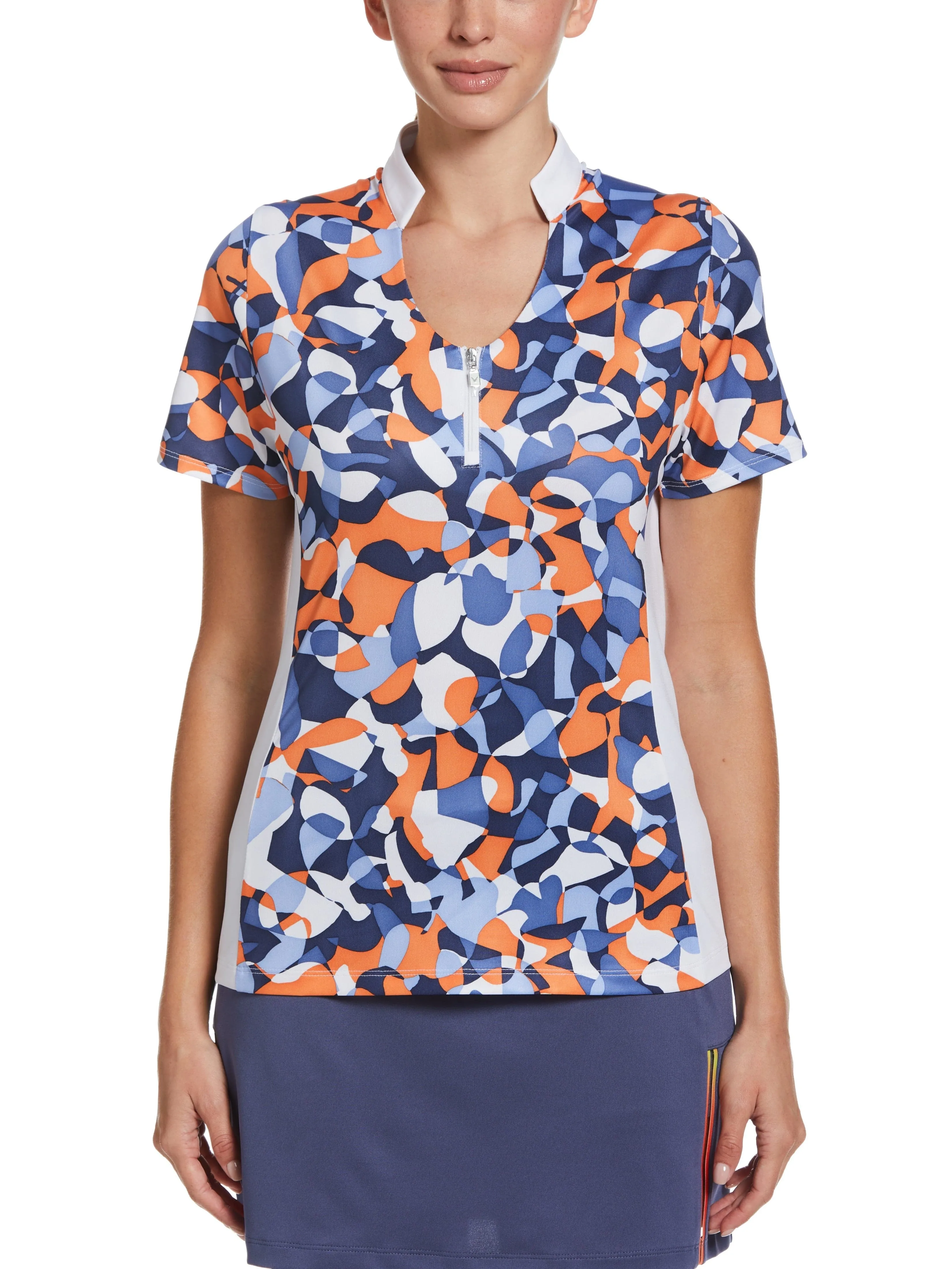 Womens Abstract Floral Print Golf Shirt