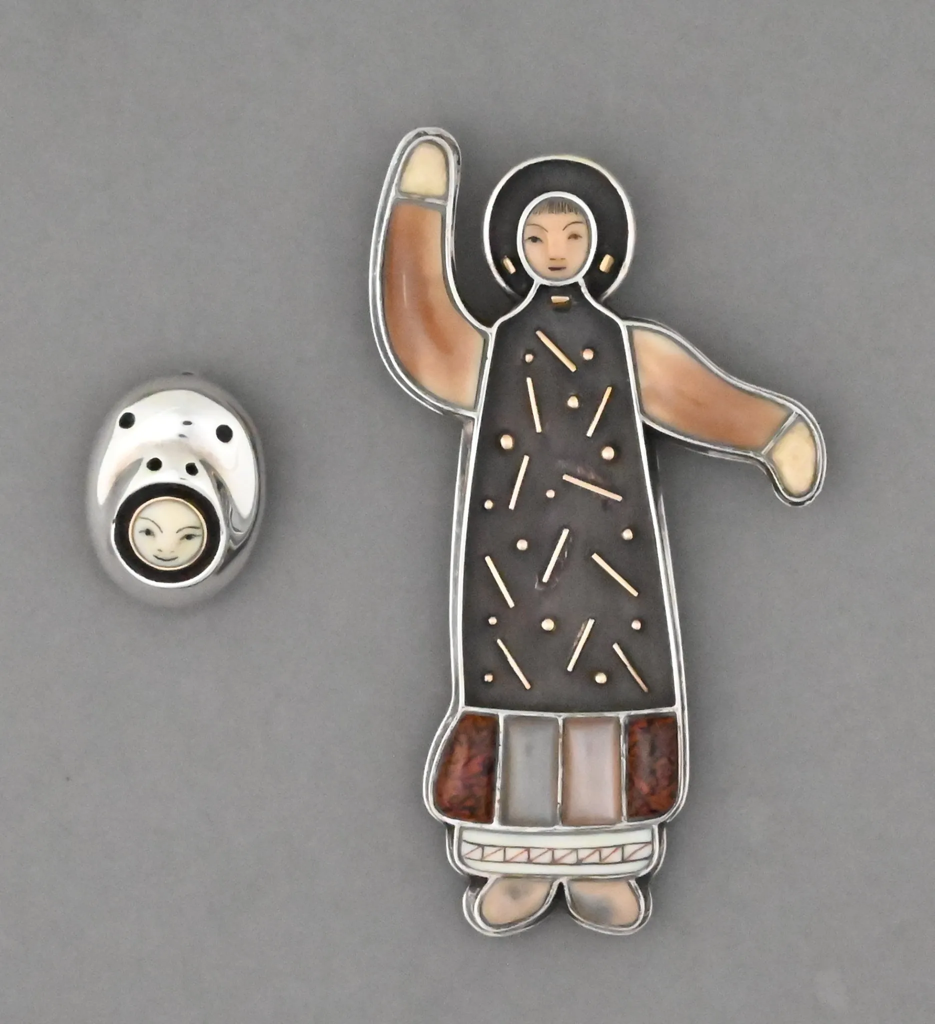 Yup'ik Dancer II Pin/Pendant with Seal Mask by Denise Wallace