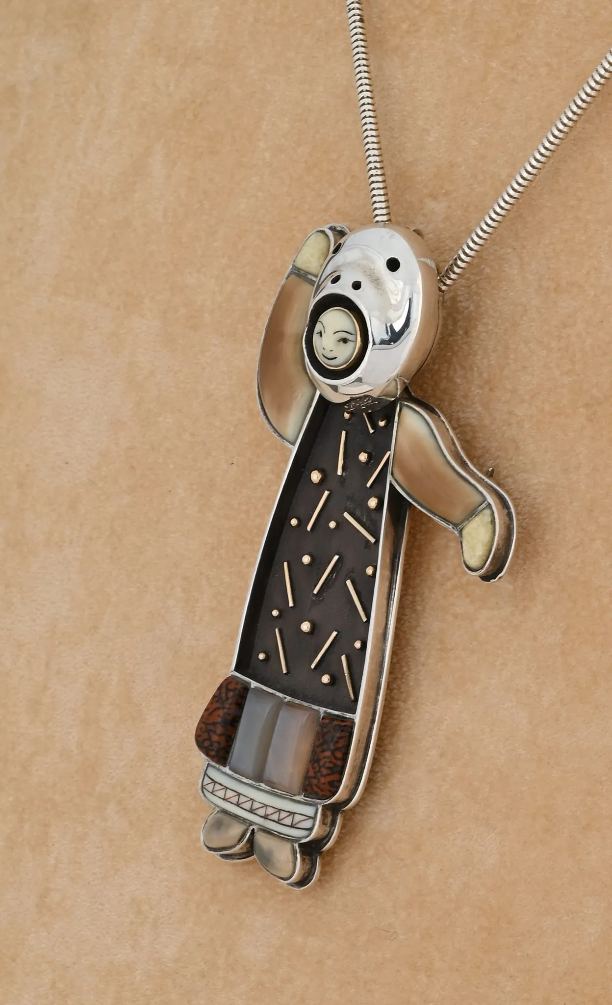 Yup'ik Dancer II Pin/Pendant with Seal Mask by Denise Wallace